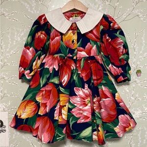 Charming Floral Kids Dress with Collar